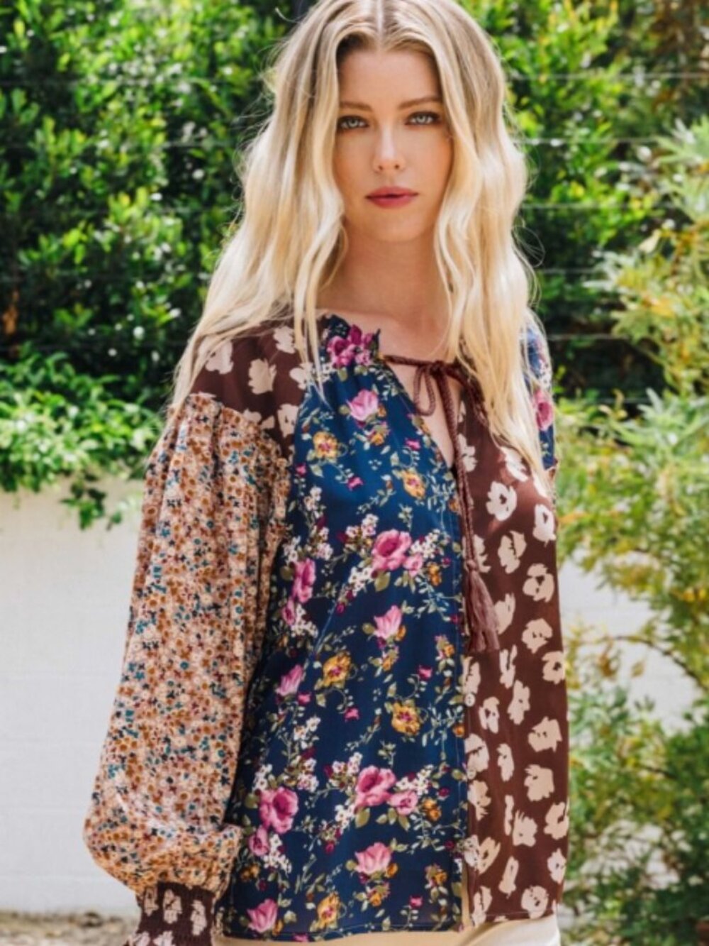 Oddi long sleeve blouse in brown and mixed print. No cancels - Picture 2 of 4